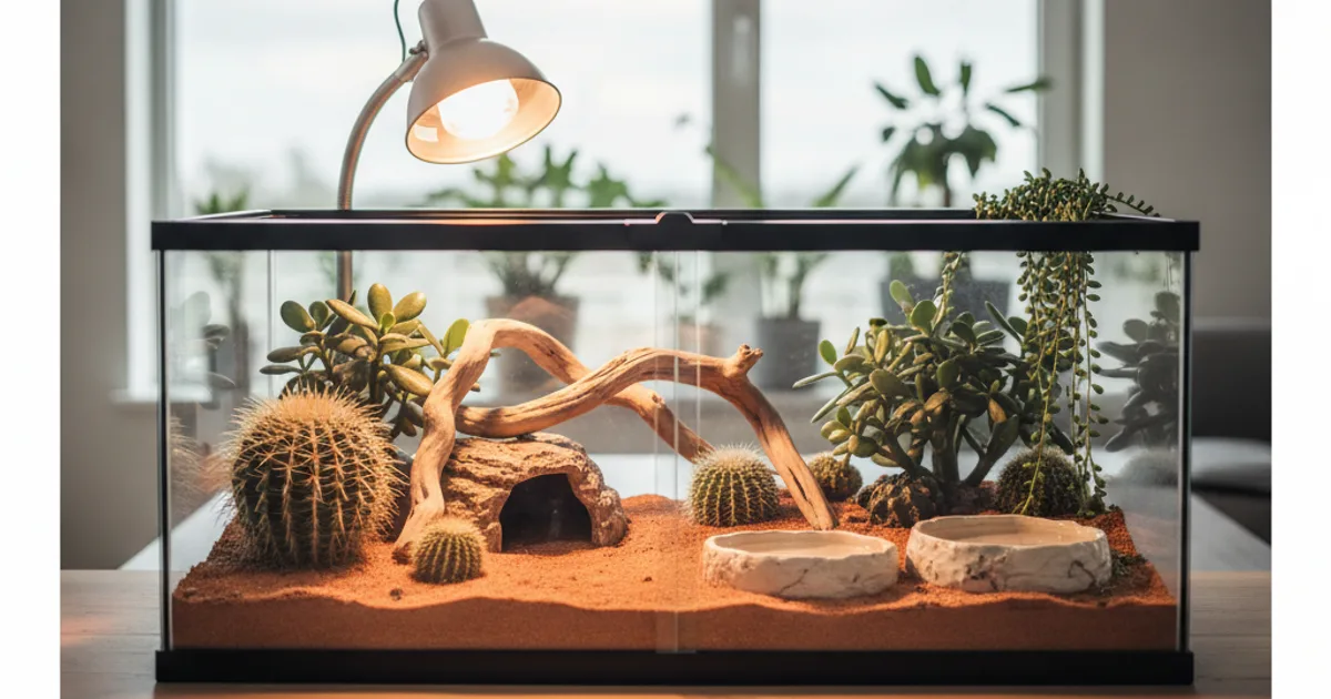 Terrarium bien aménagé avec éclairage et cachettes